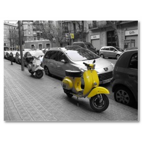 Αφίσα (μαύρο, λευκό, άσπρο, vespa, πόλη, κτίρια)